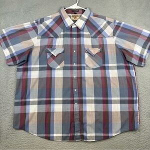 Youngbloods Mens 3X Big‎ Pearl Snap Shirt Plaid Western Cowboy Short Sleeve